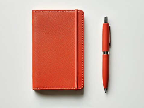 Elegant leather notebook with a metallic pen on a white background.