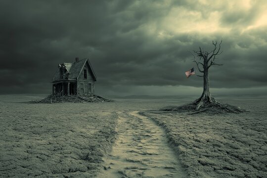 The American flag, still flying in the yard of a home obliterated by an EF5 tornado, represents a defiant spirit against nature's destructive power