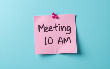Sticky note with Meeting at 10 AM" written on it, Post-it note saying Meeting at 10 AM
