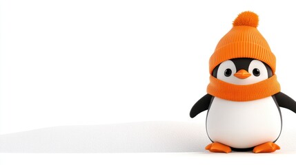 Obraz premium Adorable cartoon penguin wearing a hat and scarf stands tall