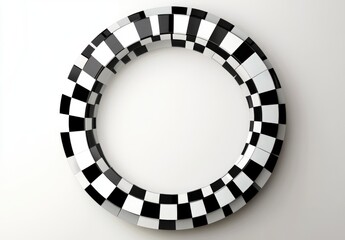 Black and white checkered circle frame vector illustration. Chequer alternating squares border design.