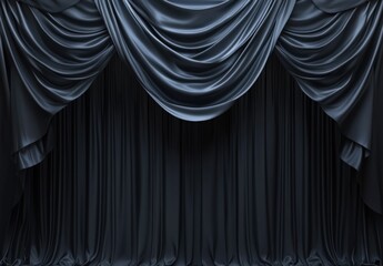 Black Curtain drape wave with studio lighting, Wallpaper Background Texture Detail of light and shadow, stage opening screen for performance and music