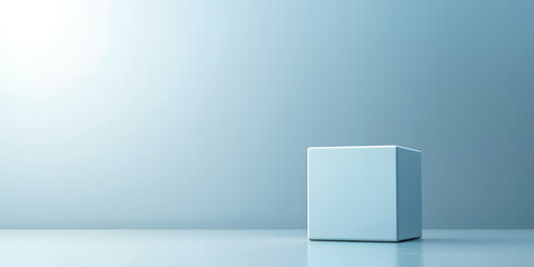 Minimalist white cube on a smooth surface indoor studio setting abstract art concept calm color palette simple composition