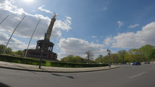 Berlin Victory Column, seen from the car while driving on a roundabout. Berlin, Germany.