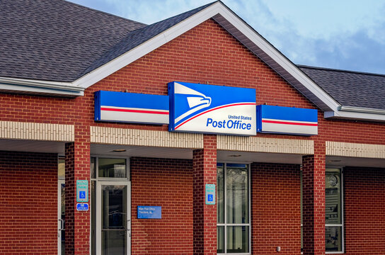 United States Post Office in Theodore Alabama, red brick building, small rural USPS office