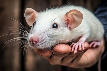 A man's hand hangs, revealing a field or house mouse that has been trapped