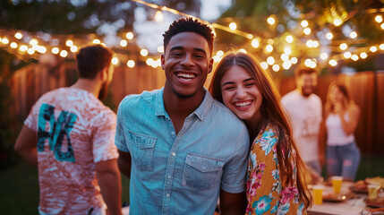 Obraz premium Vibrant backyard social gathering with friends and food