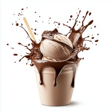 stick kulfa ice cream with a chocolate splash isolated on white background Generative ai