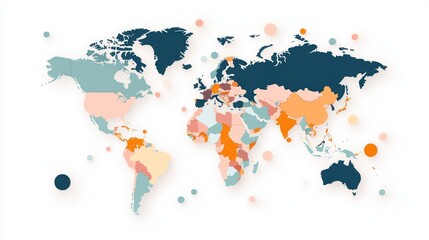 Fototapeta premium A Colorful World Map Showing Countries In Pastel Shades