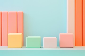 Obraz premium A modern abstract arrangement featuring pastel-colored geometric shapes against a multicolored background. 