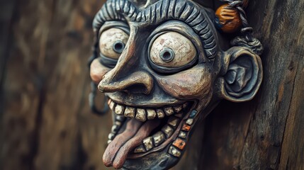 Fototapeta premium Expressive wooden mask on display