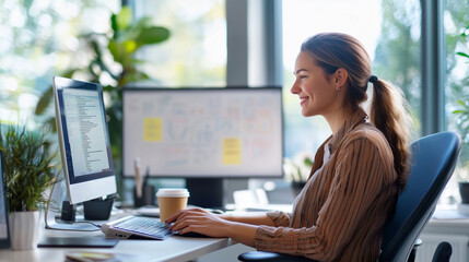 Obraz premium Modern female IT professional working in a tech office