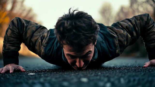 Man falls down on the ground with intense expression. Representing the loss of control, and altered mental states
