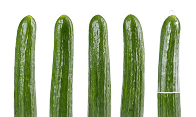 Cucumbers with a condom on one