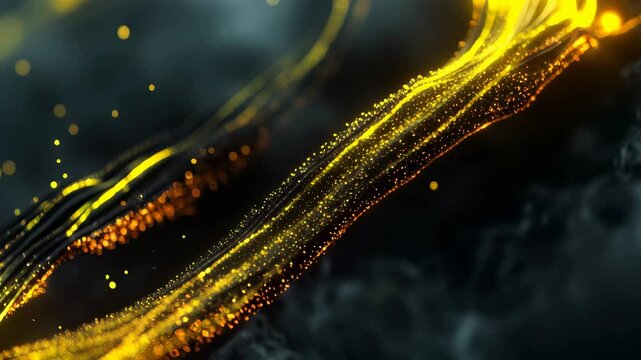 Glowing yellow data streams flowing through a dark abstract background.