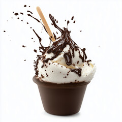 stick kulfa ice cream with a chocolate splash isolated on white background Generative ai