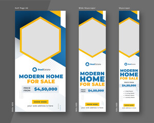 Real estate web banner template, Half page ad and wide skyscraper ad design set