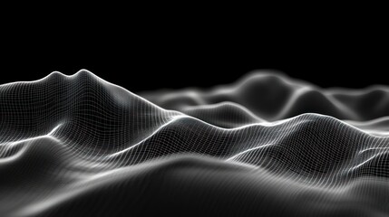Naklejka premium Abstract White Wireframe Landscape on Black Background Visualisation