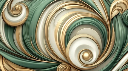Abstract Swirling Gold and Green Design