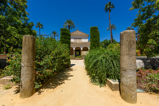 Sevilla, Spain - August 01, 2024: Patio de las Doncellas in Royal palace, Real Alcazar (built in 1360) in Seville, Andalusia, Spain. The Alc&aacute;zar of Seville, officially called Royal Alc&aacute;zar of Seville,