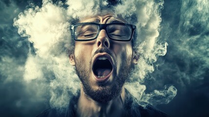 Man frustrated with smoke around head