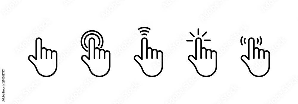 Poster hand gesture icons for touchscreen interaction. cursor pointers set.