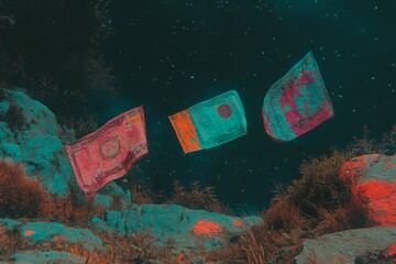 A conceptual image of burning twenty and fifty euro banknotes, flames visible against a black background, highlighting themes of inflation, finance, investment risk, and currency, with copy space and