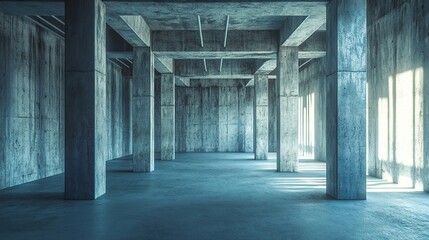 Industrial-style room interior with concrete walls and columns.