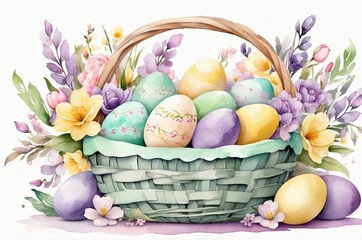 Colorful vintage watercolor easter eggs painting with decoration, holiday, culture and religion theme concept illustration texture design.