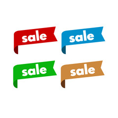 Sale - set of page edge sticker, red, blue, green, gold isolated - vector illustration	