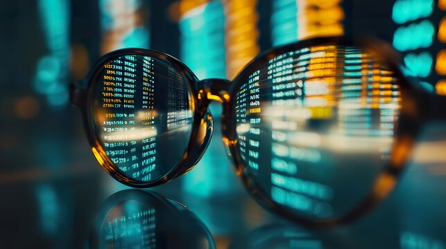 Spectacles resting on stock listings.