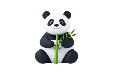 Cute cartoon panda holding bamboo, showcasing playful and friendly demeanor. This adorable character is perfect for children illustrations or wildlife themes