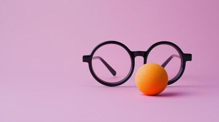 April Fool’s Day Office Trendy eyeglasses and orange ball on pink surface