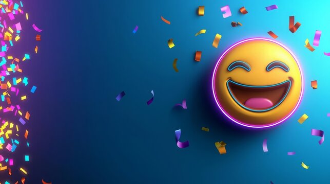 April Fool&rsquo;s Day Office Vibrant emoji with confetti background.