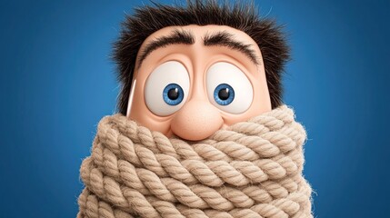 Cartoon Man Bound by Thick Rope