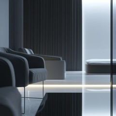 Modern living room with neutral tones and stylish decor in urban apartment