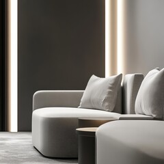 Modern living room with neutral tones and stylish decor in urban apartment