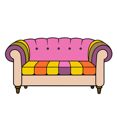 Chesterfield Classic Furniture Vector - Clipart, Line Art & Cartoon Illustration, Chesterfield classic furniture vector—clipart, line art, and cartoon illustration on white background.