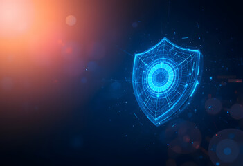 Blue digital shield. Digital data security concept