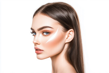 Fototapeta premium Close-up of woman’s face with brown makeup and soft skin. Beautiful girl. Beauty campaign
