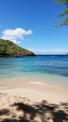 Fototapeta premium A Stunning Beach Paradise with Crystal Clear Waters. A Serene Coastal Vacation Destination. Ideal for Relaxation and Tranquility.