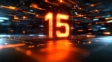 Futuristic Digital Number 15 Background, 15th Anniversary Big Day Illustration of Cyberspace