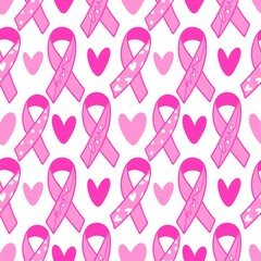 Breast cancer month seamless pink ribbon day mammogram pattern for wrapping paper and medical accessories