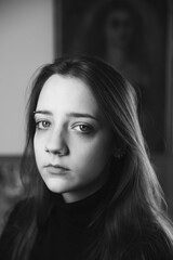 black and white portrait with a beautiful girl