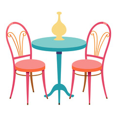 Furniture Bistro Set Vector Illustration - Cartoon, Clipart & Line Art Design, High-quality vector illustration of a furniture bistro set, including clipart, cartoon, and line art styles.