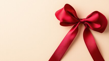 Elegant Red Ribbon Bow on Pale Background