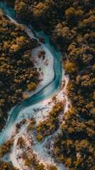 Obraz premium Hyper-quality professionnal photography, ultra detailed, Crystal-clear river winding through a tranquil mountain valley surrounded by tree