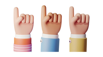 Colorful 3D Hands Showing Number One Gesture in Vibrant Styles