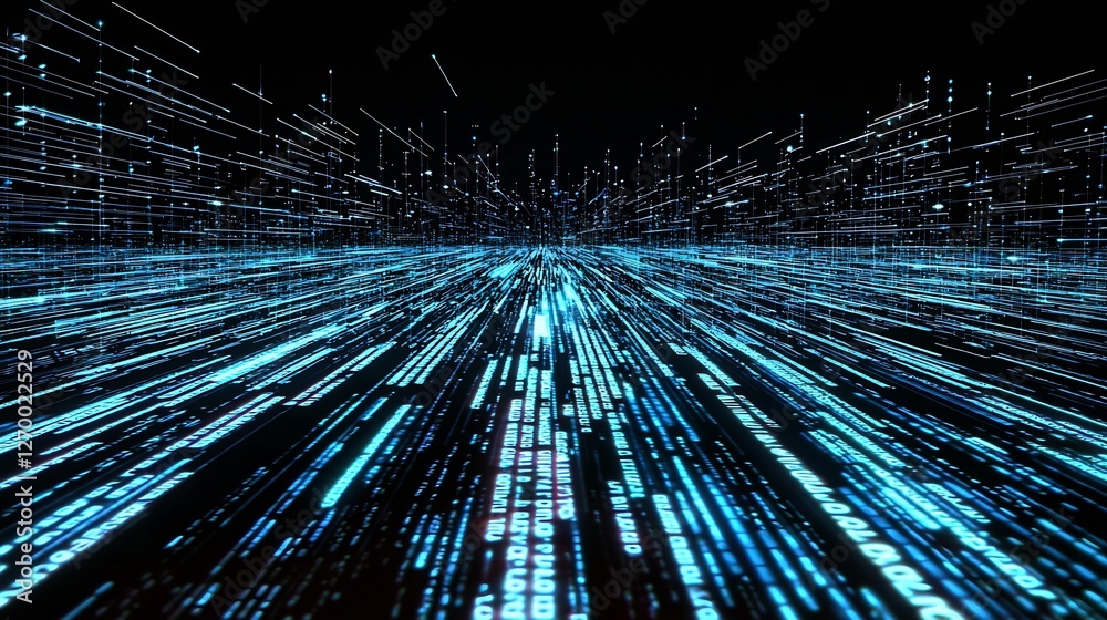 Aufkleber Dynamic abstract digital landscape with vibrant blue lines representing data flow and technology : Generative AI