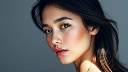 Portrait of a Beautiful Woman on an Isolated Gray Background